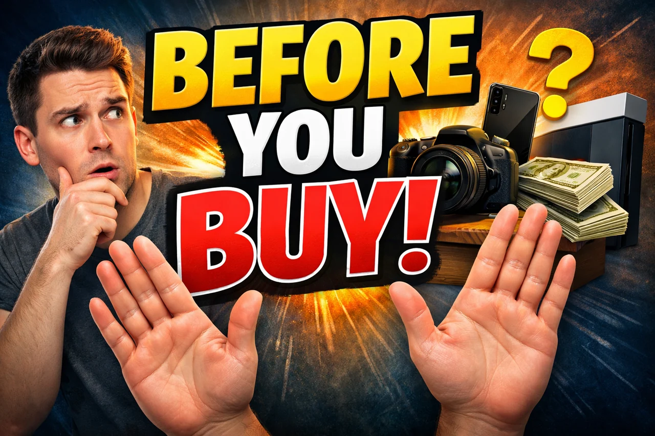 Shocked face pointing at product thumbnail with WAIT text