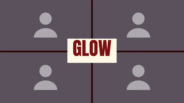 Beauty YouTube thumbnail template: Grid of Four layout in the Hot Sauce colourway, sample words "GLOW", with 4 empty photo slots (Photo 1, Photo 2, Photo 3, Photo 4)