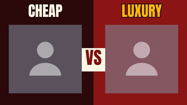 Beauty YouTube thumbnail template: Head to Head layout in the Hot Sauce colourway, sample words "CHEAP LUXURY VS", with 2 empty photo slots (Option A, Option B)