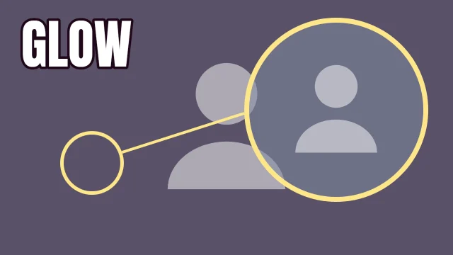 Beauty YouTube thumbnail template: Zoom Inset layout in the Dusk colourway, sample words "GLOW", with 2 empty photo slots (Your wide shot, The close-up)