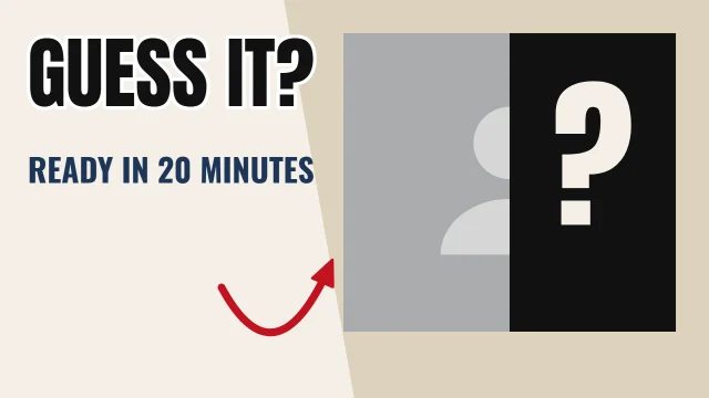 Cooking YouTube thumbnail template: Hidden layout in the Newsprint colourway, sample words "GUESS IT? READY IN 20 MINUTES ?", with 1 empty photo slot (The reveal)