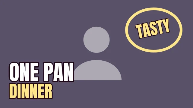 Cooking YouTube thumbnail template: Stamped layout in the Dusk colourway, sample words "TASTY ONE PAN DINNER", with 1 empty photo slot (Your photo)