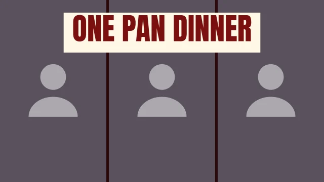 Cooking YouTube thumbnail template: Triptych layout in the Hot Sauce colourway, sample words "ONE PAN DINNER", with 3 empty photo slots (Photo 1, Photo 2, Photo 3)