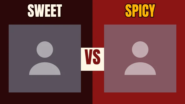 Cooking YouTube thumbnail template: Head to Head layout in the Hot Sauce colourway, sample words "SWEET SPICY VS", with 2 empty photo slots (Option A, Option B)
