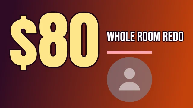 DIY YouTube thumbnail template: Big Number layout in the Dusk colourway, sample words "$80 WHOLE ROOM REDO", with 1 empty photo slot (Your face)