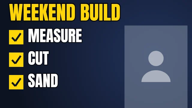 DIY YouTube thumbnail template: Checklist layout in the Night Shift colourway, sample words "WEEKEND BUILD MEASURE CUT SAND", with 1 empty photo slot (Your face)