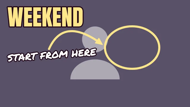 DIY YouTube thumbnail template: Spot It layout in the Dusk colourway, sample words "START FROM HERE WEEKEND", with 1 empty photo slot (Your screenshot)