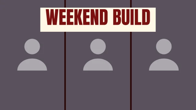 DIY YouTube thumbnail template: Triptych layout in the Hot Sauce colourway, sample words "WEEKEND BUILD", with 3 empty photo slots (Photo 1, Photo 2, Photo 3)