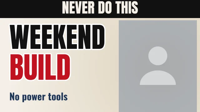 DIY YouTube thumbnail template: Warning layout in the Newsprint colourway, sample words "NEVER DO THIS WEEKEND BUILD No power tools", with 1 empty photo slot (Your face)