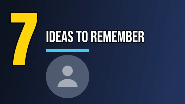 Education YouTube thumbnail template: Big Number layout in the Night Shift colourway, sample words "7 IDEAS TO REMEMBER", with 1 empty photo slot (Your face)
