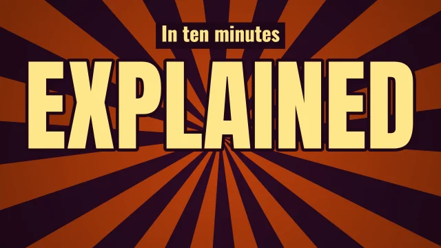 Education YouTube thumbnail template: One Word layout in the Dusk colourway, sample words "EXPLAINED In ten minutes"