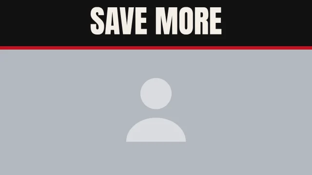 Finance YouTube thumbnail template: Top Bar layout in the Newsprint colourway, sample words "SAVE MORE", with 1 empty photo slot (Your photo)