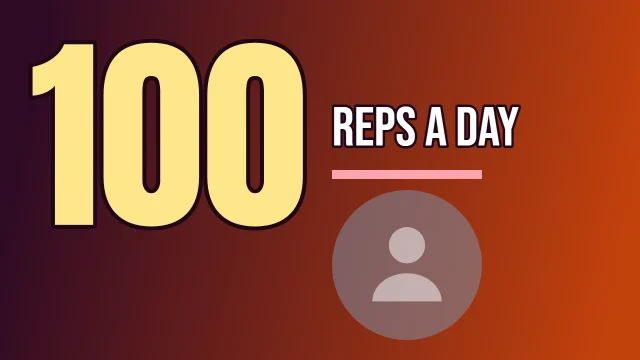 Fitness YouTube thumbnail template: Big Number layout in the Dusk colourway, sample words "100 REPS A DAY", with 1 empty photo slot (Your face)
