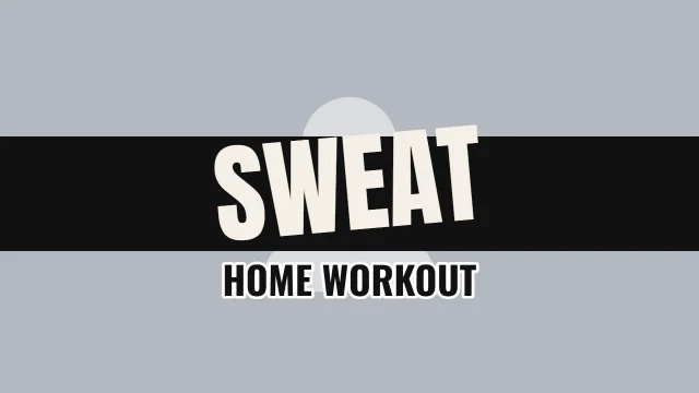 Fitness YouTube thumbnail template: Tilted layout in the Newsprint colourway, sample words "SWEAT HOME WORKOUT", with 1 empty photo slot (Your photo)