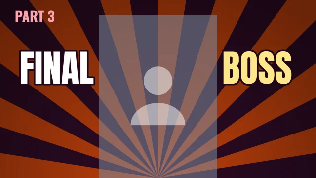 Gaming YouTube thumbnail template: Centre Stage layout in the Dusk colourway, sample words "FINAL BOSS PART 3", with 1 empty photo slot (Your face)