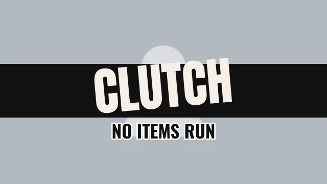 Gaming YouTube thumbnail template: Tilted layout in the Newsprint colourway, sample words "CLUTCH NO ITEMS RUN", with 1 empty photo slot (Your photo)