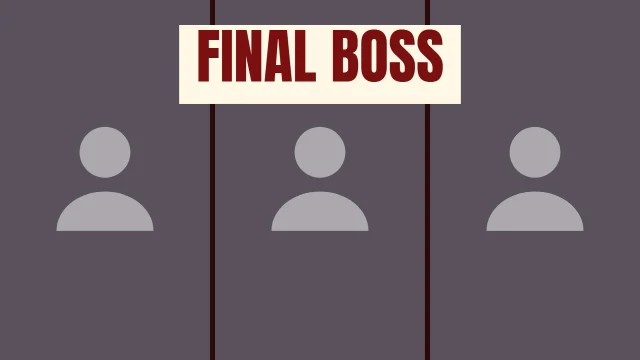 Gaming YouTube thumbnail template: Triptych layout in the Hot Sauce colourway, sample words "FINAL BOSS", with 3 empty photo slots (Photo 1, Photo 2, Photo 3)