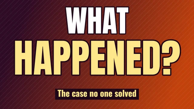 Mystery YouTube thumbnail template: Big Question layout in the Dusk colourway, sample words "WHAT HAPPENED? The case no one solved"