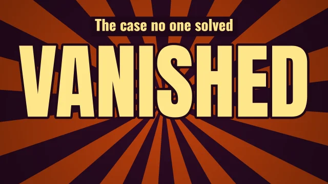 Mystery YouTube thumbnail template: One Word layout in the Dusk colourway, sample words "VANISHED The case no one solved"