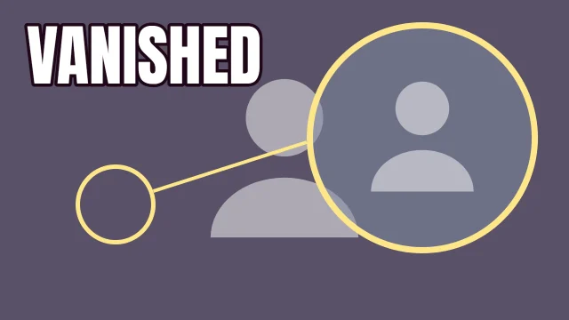 Mystery YouTube thumbnail template: Zoom Inset layout in the Dusk colourway, sample words "VANISHED", with 2 empty photo slots (Your wide shot, The close-up)