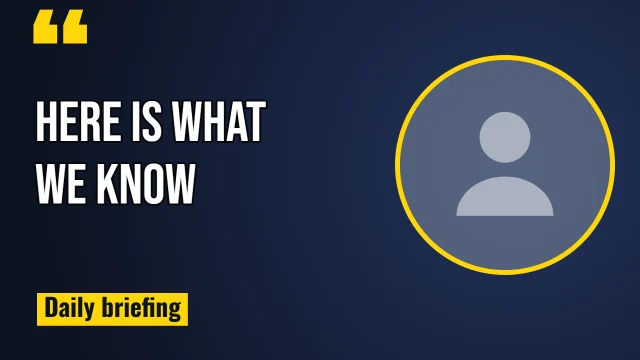 News YouTube thumbnail template: Quote Card layout in the Night Shift colourway, sample words "HERE IS WHAT WE KNOW Daily briefing", with 1 empty photo slot (Guest)