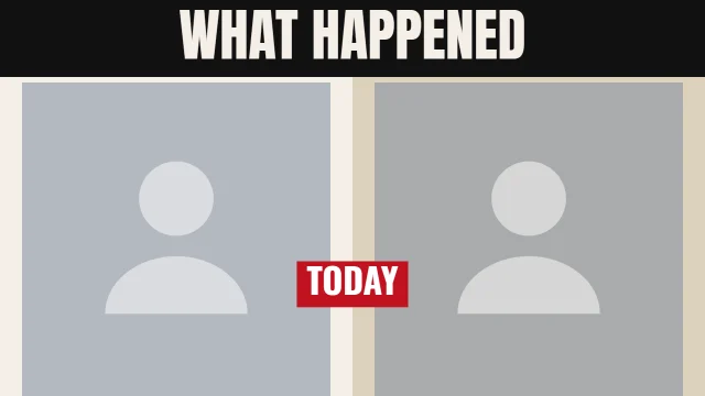 News YouTube thumbnail template: Two Guests layout in the Newsprint colourway, sample words "WHAT HAPPENED TODAY", with 2 empty photo slots (Guest 1, Guest 2)