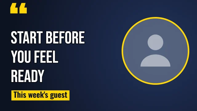 Podcast YouTube thumbnail template: Quote Card layout in the Night Shift colourway, sample words "START BEFORE YOU FEEL READY This week's guest", with 1 empty photo slot (Guest)