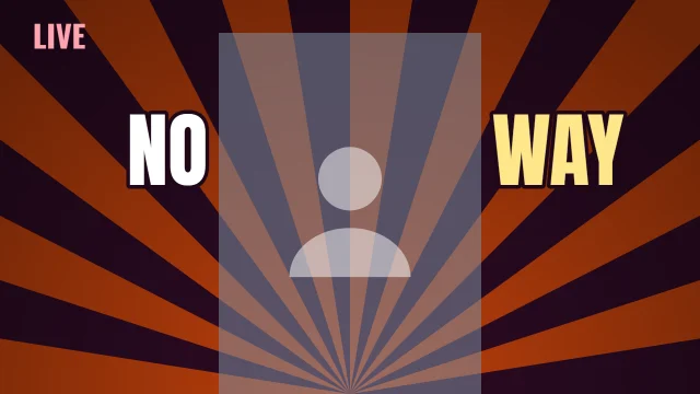 Reaction YouTube thumbnail template: Centre Stage layout in the Dusk colourway, sample words "NO WAY LIVE", with 1 empty photo slot (Your face)