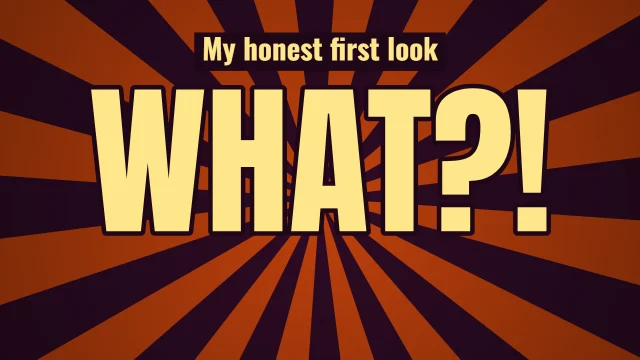 Reaction YouTube thumbnail template: One Word layout in the Dusk colourway, sample words "WHAT?! My honest first look"