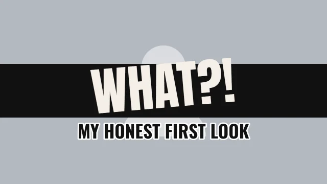 Reaction YouTube thumbnail template: Tilted layout in the Newsprint colourway, sample words "WHAT?! MY HONEST FIRST LOOK", with 1 empty photo slot (Your photo)