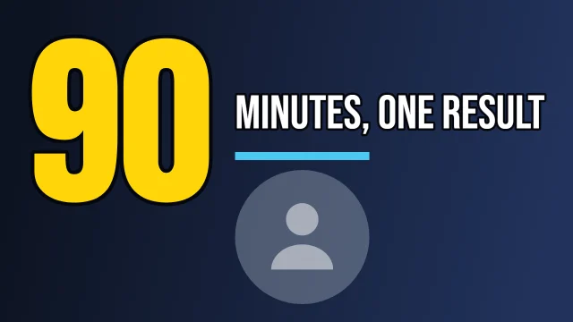 Sports YouTube thumbnail template: Big Number layout in the Night Shift colourway, sample words "90 MINUTES, ONE RESULT", with 1 empty photo slot (Your face)
