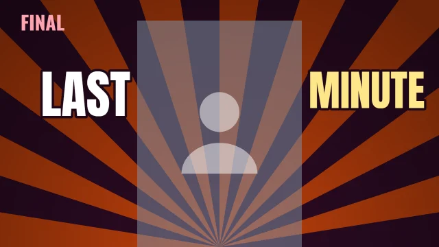 Sports YouTube thumbnail template: Centre Stage layout in the Dusk colourway, sample words "LAST MINUTE FINAL", with 1 empty photo slot (Your face)