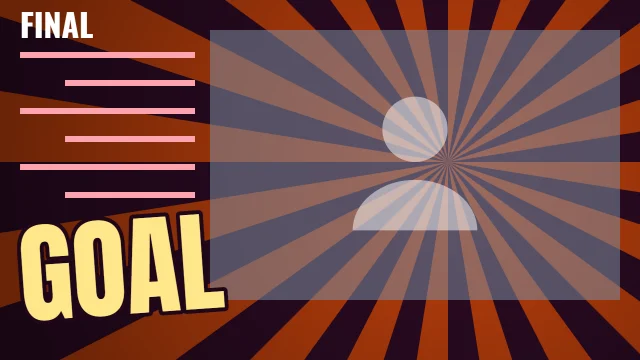 Sports YouTube thumbnail template: Speed Lines layout in the Dusk colourway, sample words "GOAL FINAL", with 1 empty photo slot (Your action shot)