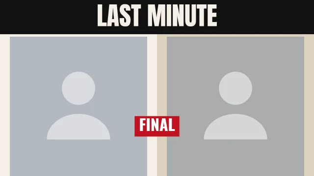 Sports YouTube thumbnail template: Two Guests layout in the Newsprint colourway, sample words "LAST MINUTE FINAL", with 2 empty photo slots (Guest 1, Guest 2)