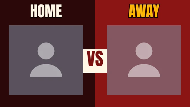 Sports YouTube thumbnail template: Head to Head layout in the Hot Sauce colourway, sample words "HOME AWAY VS", with 2 empty photo slots (Option A, Option B)
