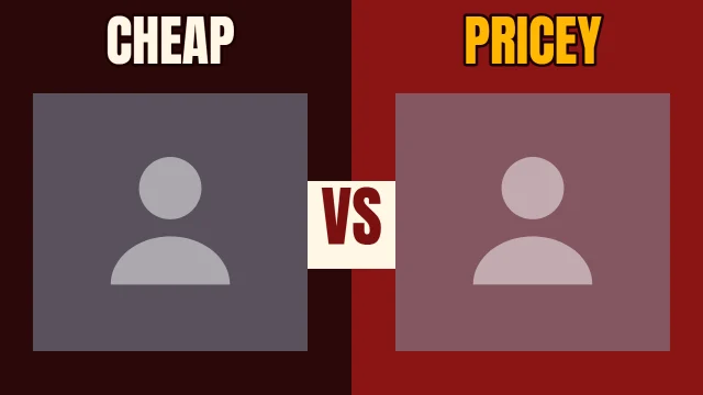 Tech YouTube thumbnail template: Head to Head layout in the Hot Sauce colourway, sample words "CHEAP PRICEY VS", with 2 empty photo slots (Option A, Option B)