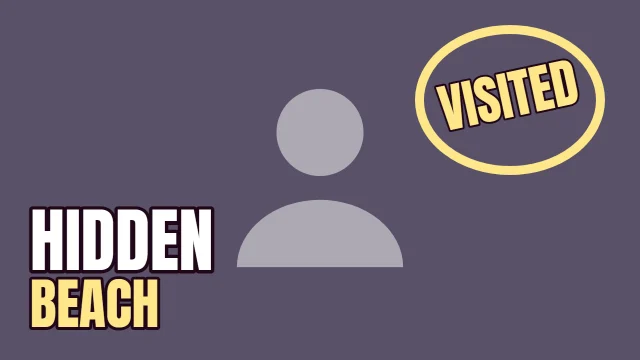 Travel YouTube thumbnail template: Stamped layout in the Dusk colourway, sample words "VISITED HIDDEN BEACH", with 1 empty photo slot (Your photo)