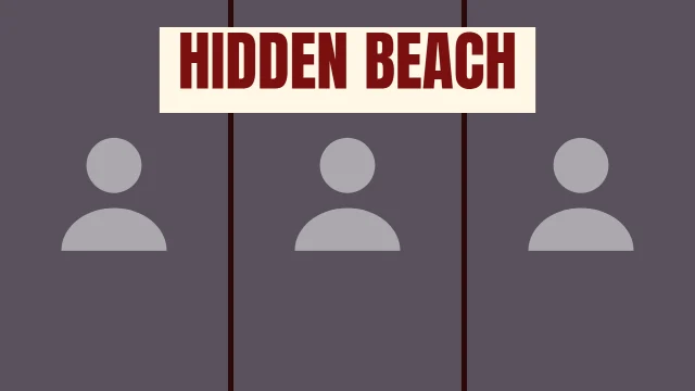 Travel YouTube thumbnail template: Triptych layout in the Hot Sauce colourway, sample words "HIDDEN BEACH", with 3 empty photo slots (Photo 1, Photo 2, Photo 3)