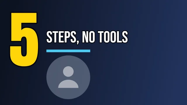 Tutorial YouTube thumbnail template: Big Number layout in the Night Shift colourway, sample words "5 STEPS, NO TOOLS", with 1 empty photo slot (Your face)