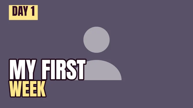 Vlog YouTube thumbnail template: Corner Tag layout in the Dusk colourway, sample words "DAY 1 MY FIRST WEEK", with 1 empty photo slot (Your photo)