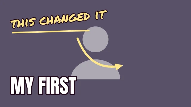 Vlog YouTube thumbnail template: Marker Note layout in the Dusk colourway, sample words "this changed it MY FIRST", with 1 empty photo slot (Your photo)
