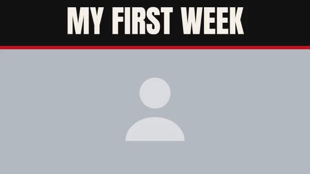 Vlog YouTube thumbnail template: Top Bar layout in the Newsprint colourway, sample words "MY FIRST WEEK", with 1 empty photo slot (Your photo)
