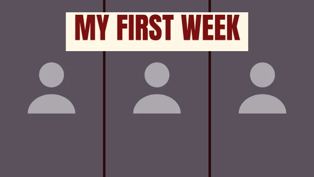 Vlog YouTube thumbnail template: Triptych layout in the Hot Sauce colourway, sample words "MY FIRST WEEK", with 3 empty photo slots (Photo 1, Photo 2, Photo 3)